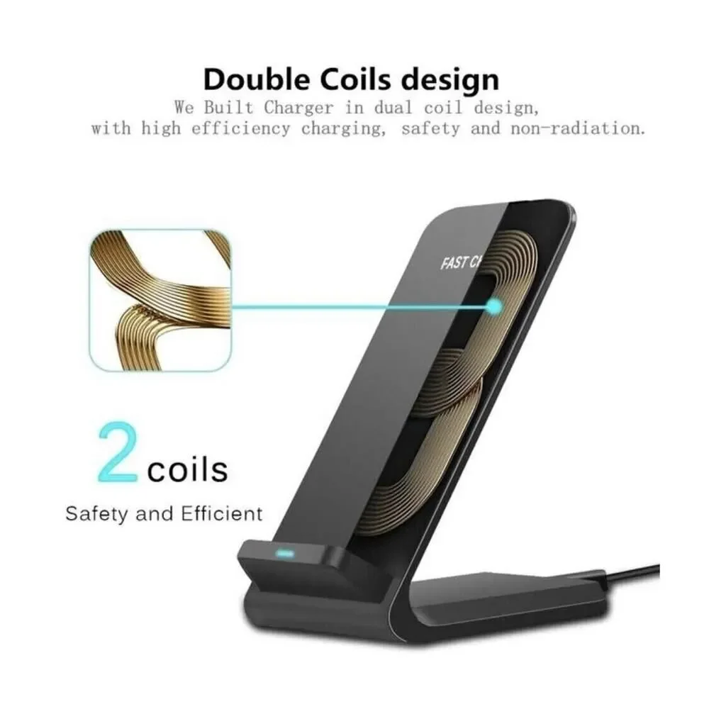 2 Coils Fast QI Wireless Charger Charging Stand Dock NEW Samsung iPhone